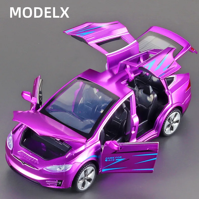 Genuine Boutique 1:32 Simulation Tesla ModelX  Sound and Light 4 Doors Opened Alloy Toy Car Model Metal Die-cast Toys Boy Gifts