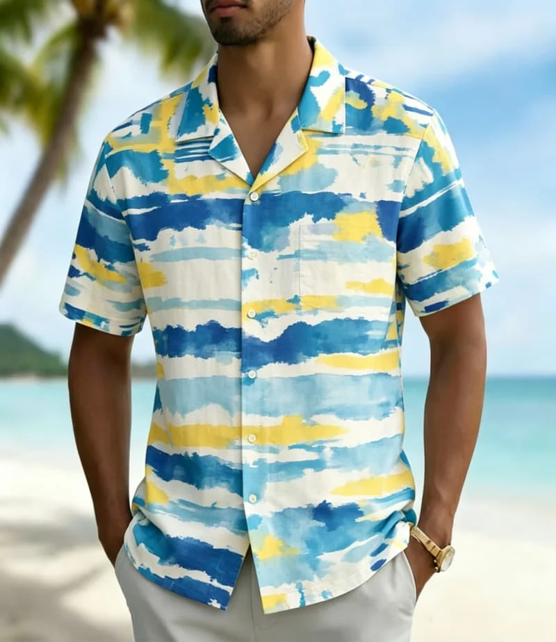 Chemise pour homme à imprimé abstrait aquarelle, idéale pour les vacances d'été, la plage et le quotidien