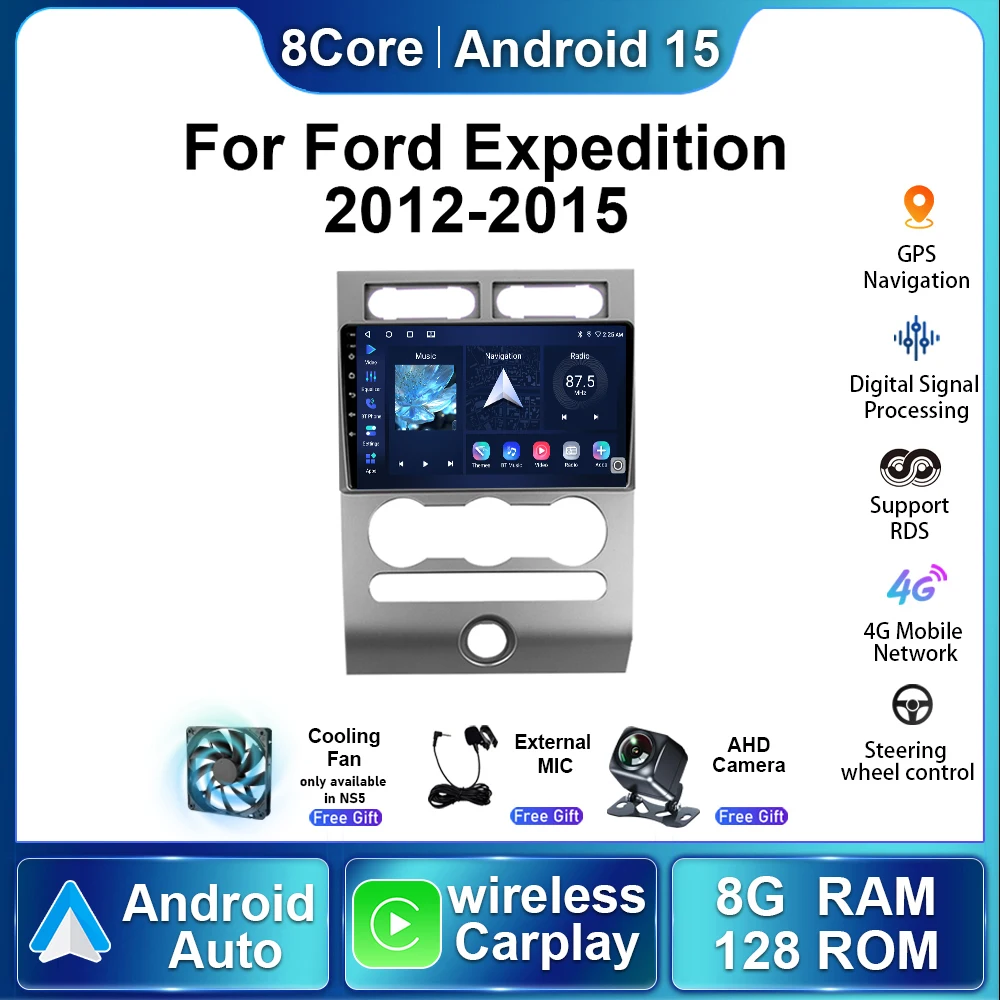 

Беспроводное автомобильное радио Carplay для Ford Expedition 2012-2015 Android 15 авторадио мультимедийный плеер стерео навигация GPS BT5.0 4G