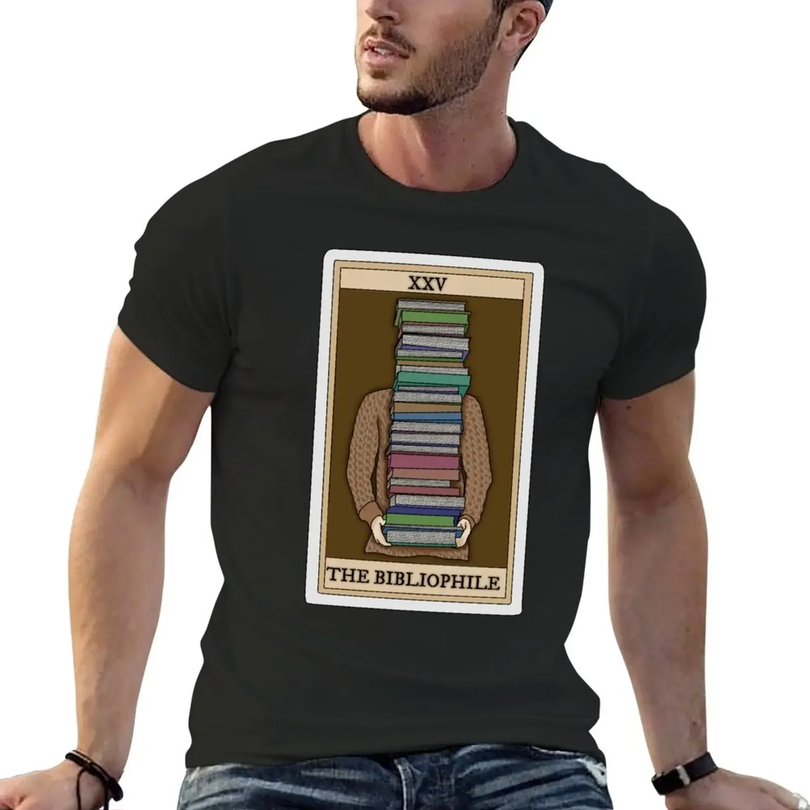 The Bibliophile (bookish tarot card collection) T-Shirt blue archive oversized graphic tee anime stuff mens white t shirts