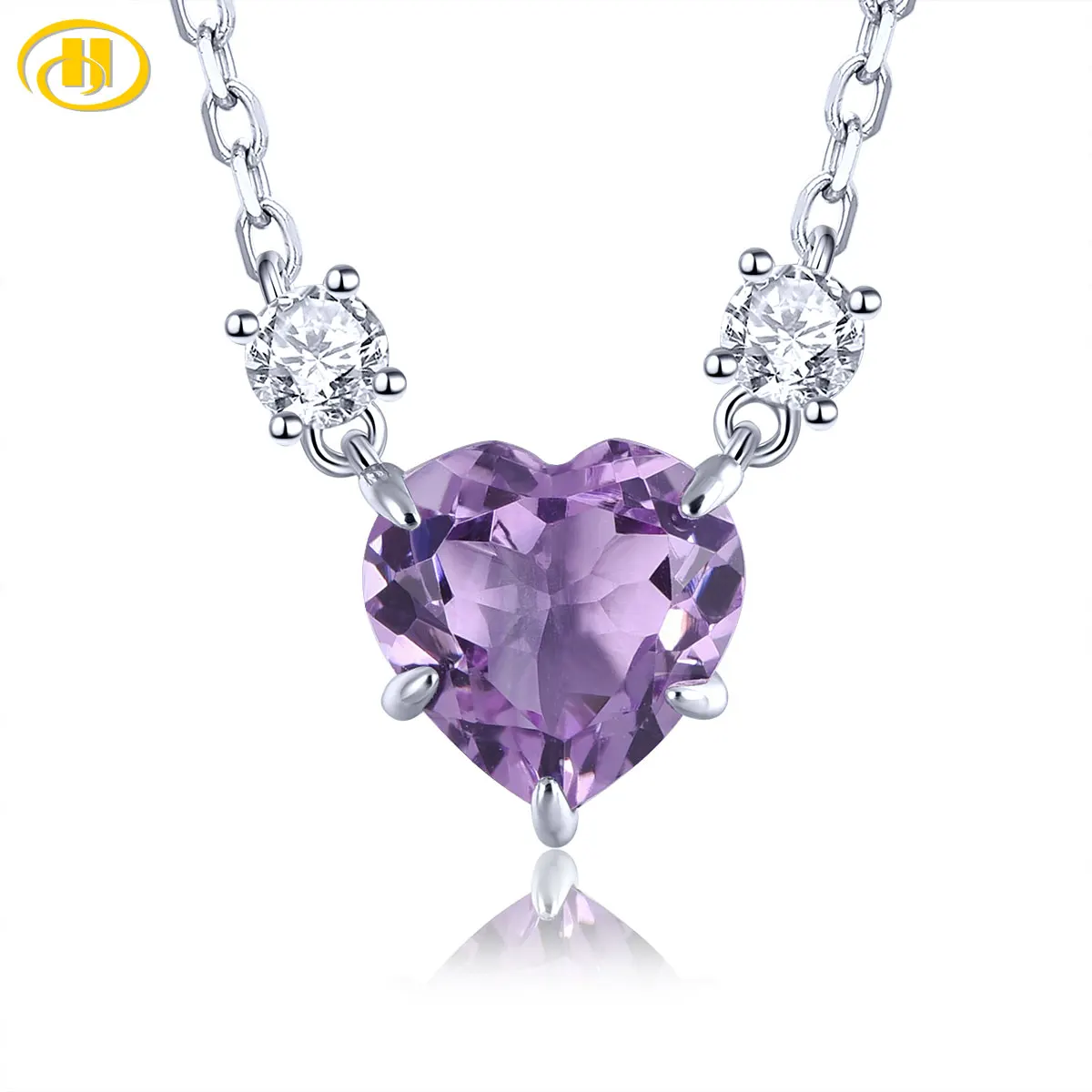 Natural Amethyst Sterling Silver Pendant 1.5 Carats Genuine Gemstone Romantic Heart Design S925 Fine Jewelry Women Daily Gifts