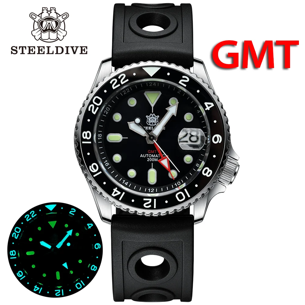 STEELDIVE SD1994 GMT Mechanical Men Watch Ceramic Bezel Japan NH34 Movement Swiss Super Luminous Waterproof 200m Dive Watches