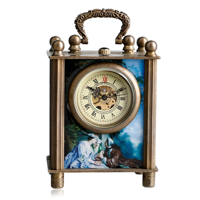 Classic Square Desk Clock Antique European Decorative Ornaments Timer Clock Watch Vintage Table Clock