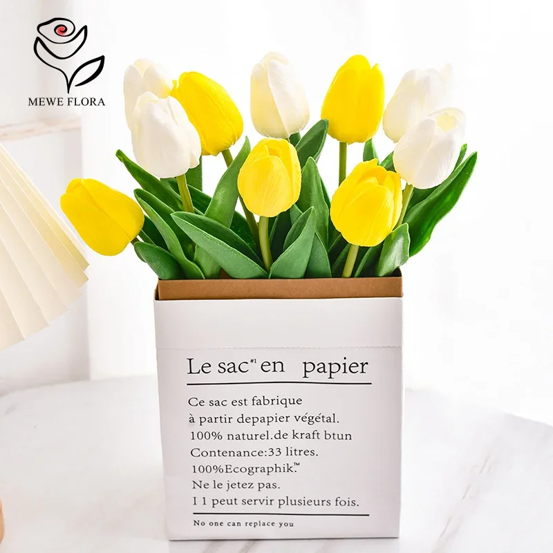 10 Pieces Real Touch Tulip Artificial Decorative Flowers PU Fake Tulips Bouquet Boho Home Aesthetic Room Vase Garden Decoration
