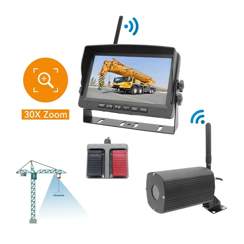 7 Inch Screen Waterproof 30X Optical Zoom Wireless Construction Tower Crane Camera Monitor System with Blind Spot Monitoringnew