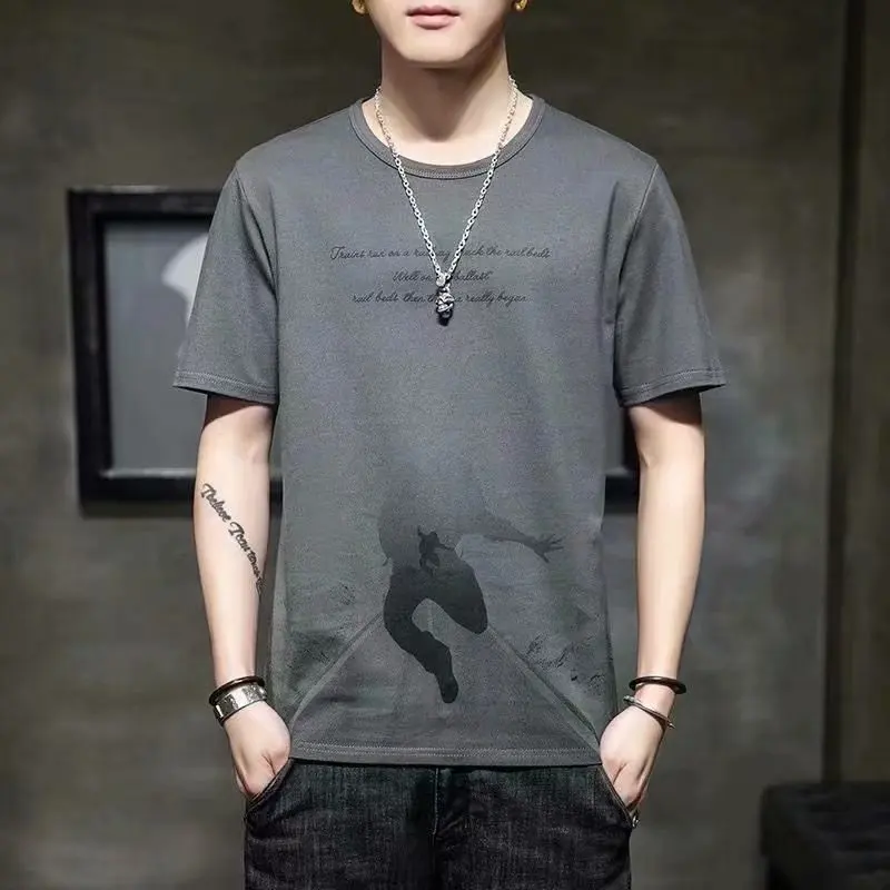 เสื้อยืดผ้าไหมน้ำแข็งสำหรับผู้ชาย แบรนด์แฟชั่นฤดูร้อน ทรงหลวม พิมพ์ลาย ผ้าโพลีเอสเตอร์ แห้งเร็ว