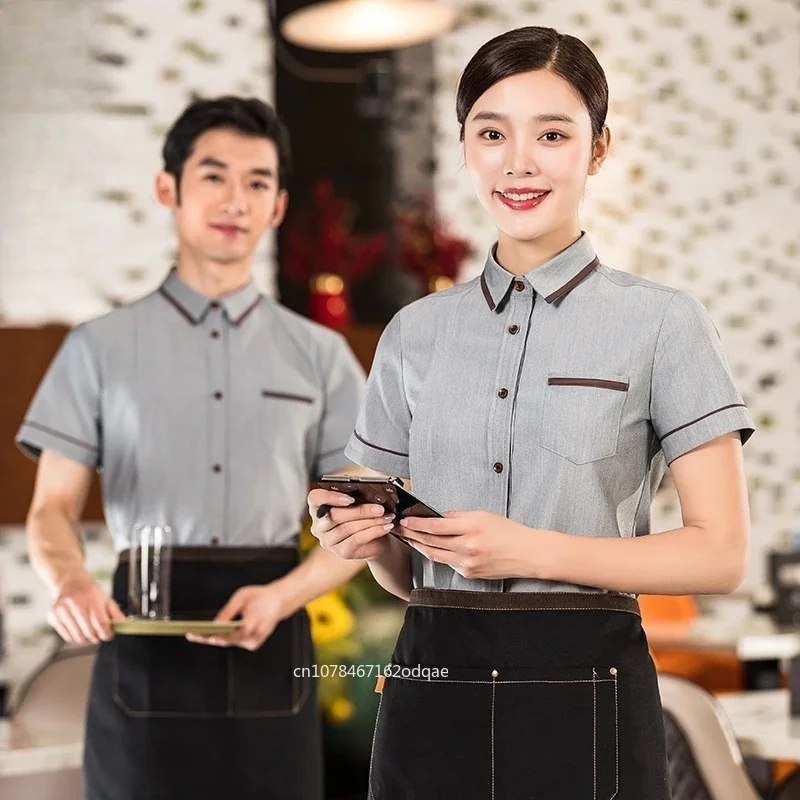 women's-short-sleeve-waiter-work-uniform-for-hot-pot-catering-cafe-cake-milk-tea-shop-bakery
