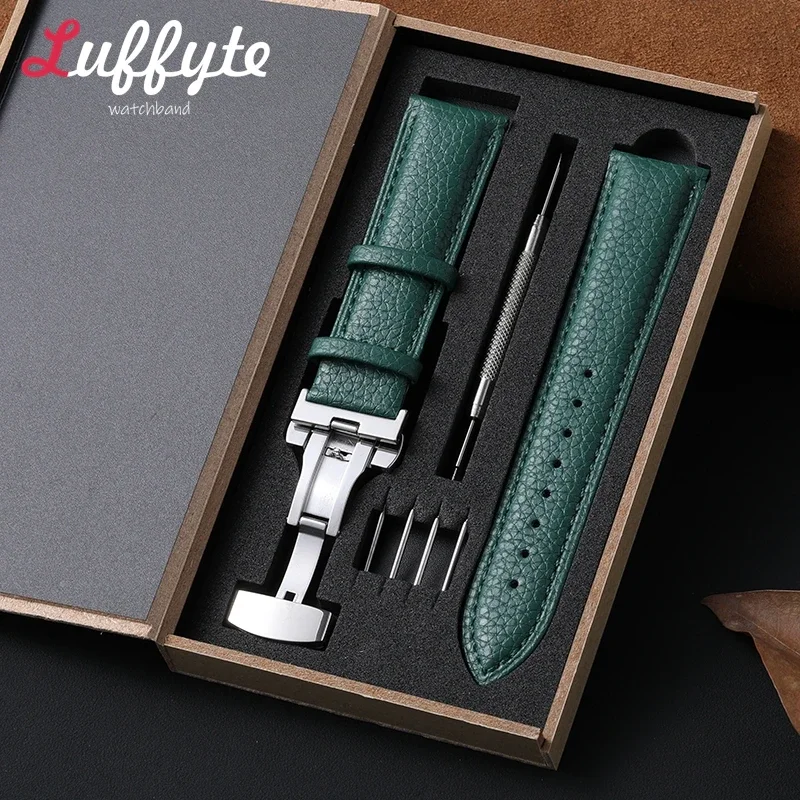 الراقية سوار ساعة 18 مللي متر 20 مللي متر 22 مللي متر للرجال النساء استبدال حزام الساعات مع فراشة مشبك حزام ساعة اليد مع صندوق تعبئة الهدايا