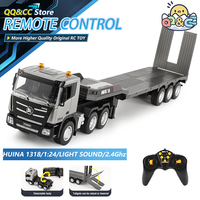 Huina 1318 RC Trailer Truck Car Model 2.4Ghz Construction Tractor Remote Control Flipable Flatbed Vehicle Toys for Boy Gifts