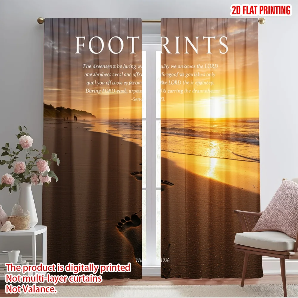 

2pcs 2D flat printing Scene Curtain Footprints Beach Sunrise Inspiration Fabric Without Electricity Birthday Party for Photo