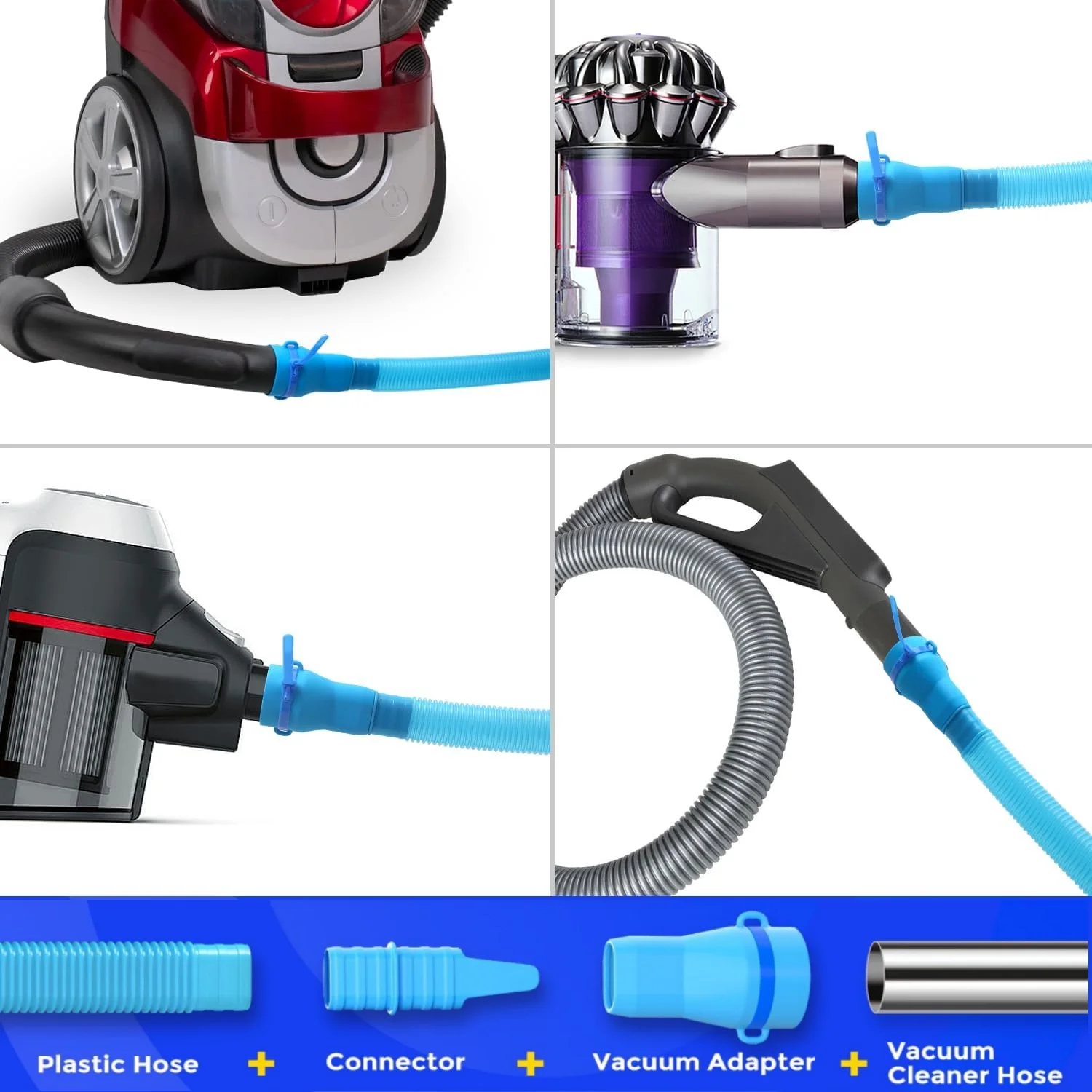 Upgraded Dryer Vent Cleaning Hose with Cable Tie Slots, 2 Cable Ties & 3 Crevice Brushes, Secure Lint Removal Vacuum Attachment