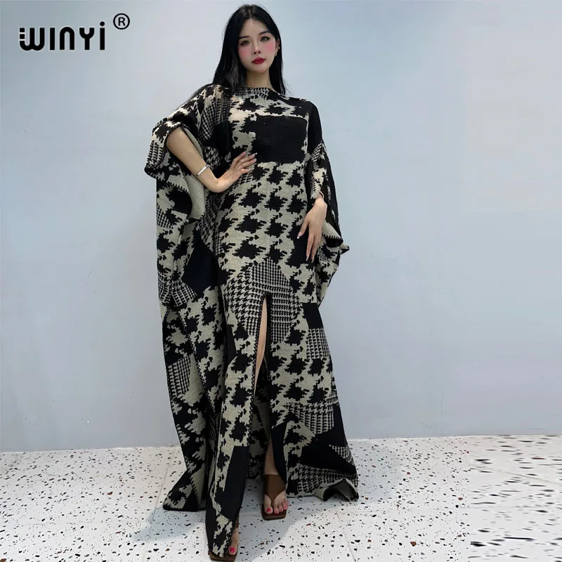 WINYI Retro print Comfort Warm fashion kaftan Holiday dress Elegant Africa Women Boho party winter clothes for women long dress