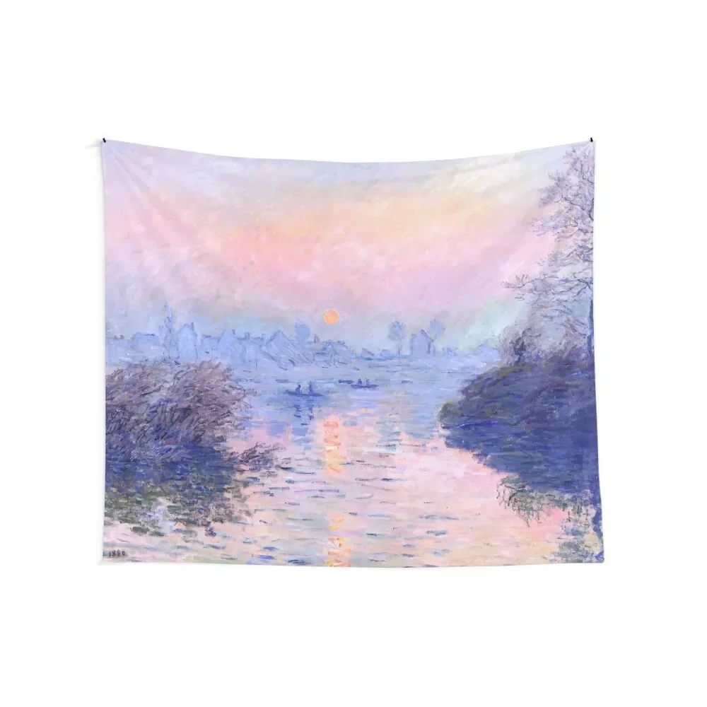 Claude Monet Sunset on the Seine at Lavacourt, Winter Effect Tapestry Cute Room Decor Art Mural Room Decor Tapestry