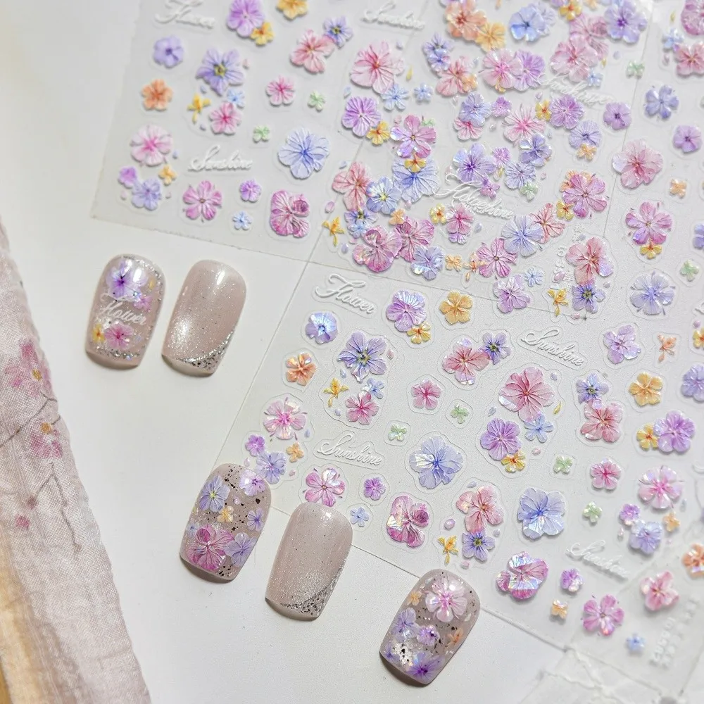 Long Lasting 3D Embossed Flowers Nails Decals DIY Self Adhesive Nail Art Stickers Floral Design Manicure Stickers Nail Art