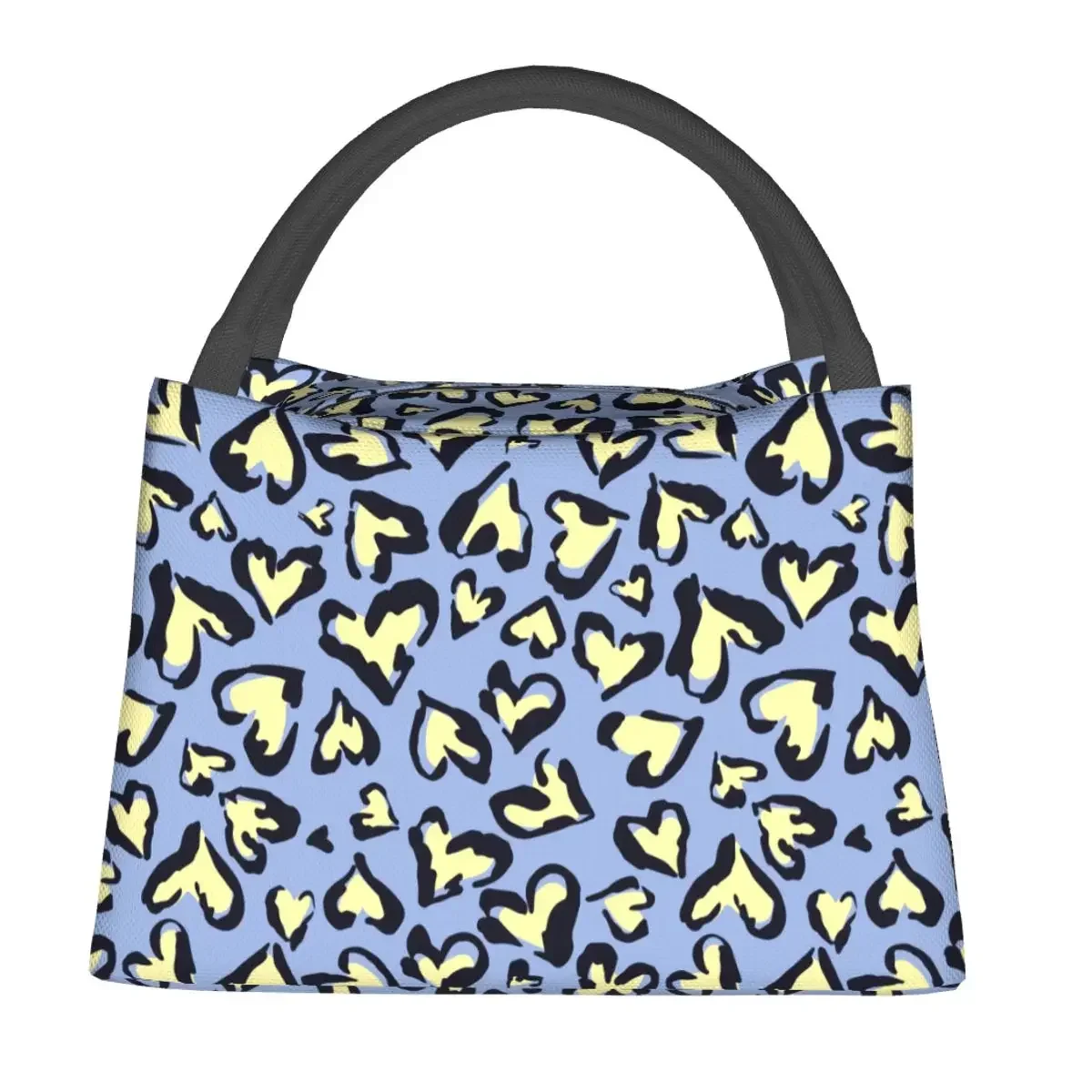 Bolsa de almuerzo de leopardo con forma de corazón para niños, fiambrera geométrica abstracta, bolsa refrigeradora de viaje, bolsos de mano térmicos Oxford con cremallera portátil