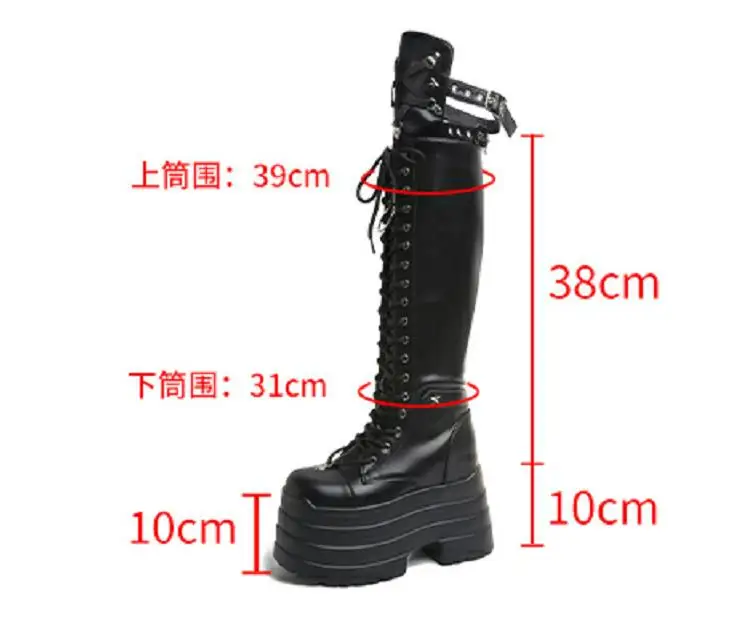 Punk Damenstiefel Cosplay Hohe Stiefel Komfortable Lange Overknee-Stiefel Plateau Hohe Keilabsätze Damenschuhe im Gothic-Stil – Detail 7