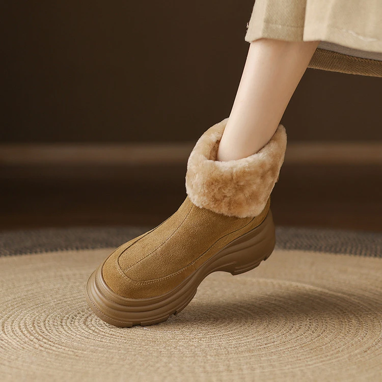 

Women's Cotton Shoes 2025 Autumn Winter | Round Toe Platform Heel Ankle Boots | Fleece Lined Warm Snow Boots