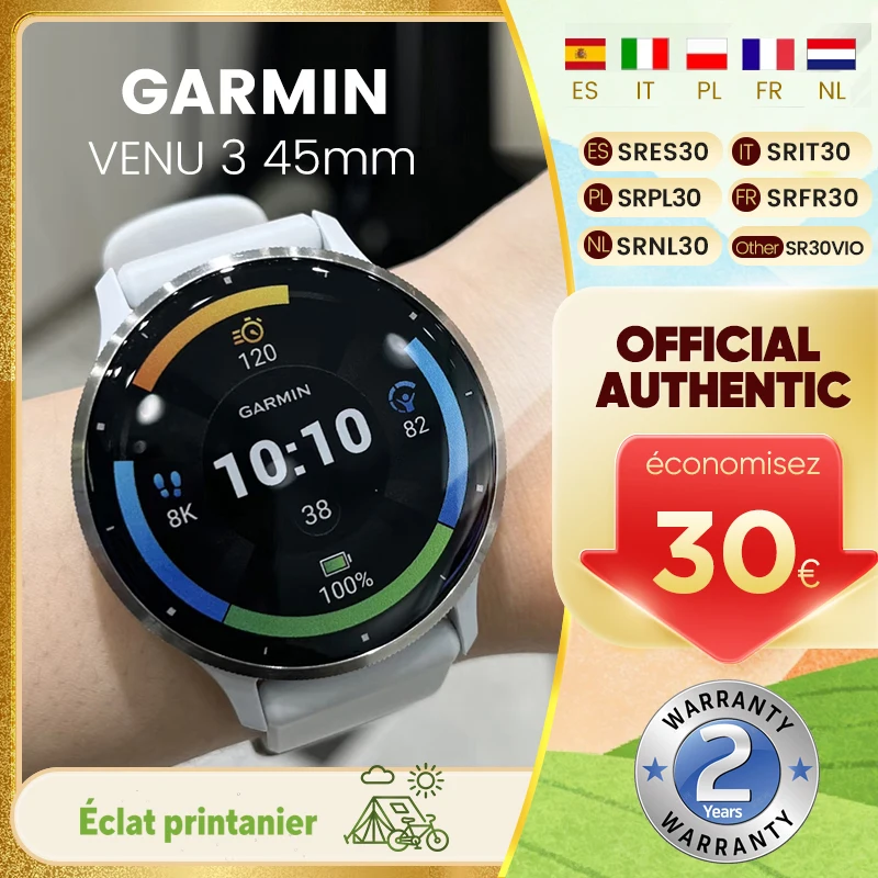 Montre connectée Garmin Venu 3 45 mm avec écran tactile AMOLED de 1,4 pouce, fonctionnalités de fitness, plus de 30 sports, GPS et musique