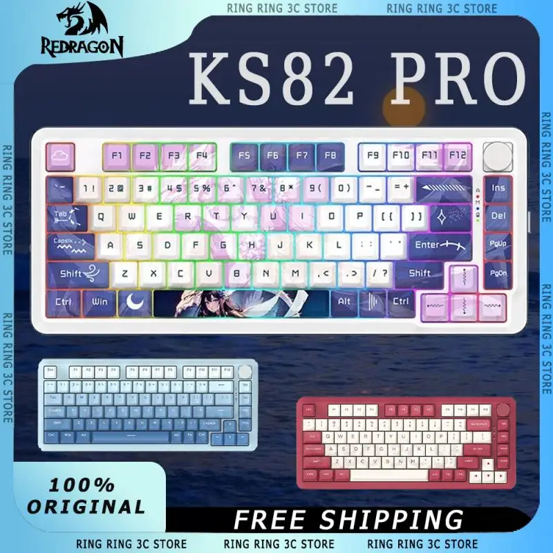 REDRAGON KS82 Pro Wireless Mechanical Keyboard with Knob 3-Mode 82Keys Hot Swap RGB Gasket Customized E-sports Gaming Keyboard