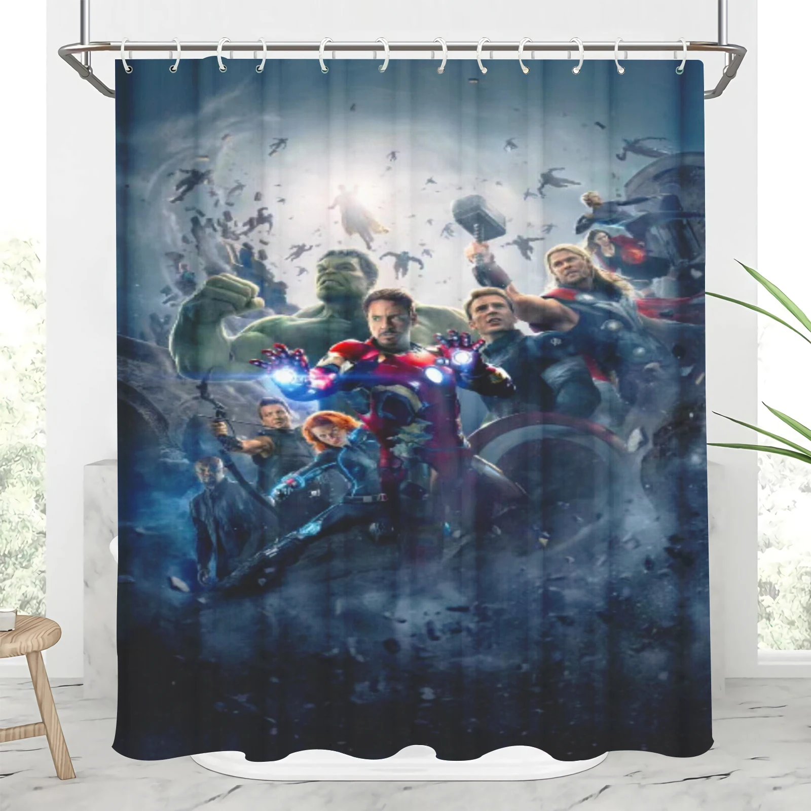 Disney The Avengers Cartoon Curtain, Super Hero Tale Bathroom Accessories Cute Full Luxury Curtain Shower Screen Ocean Hook Set