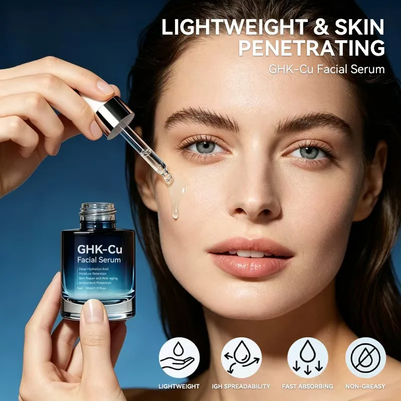 GHK-Cu Copper Peptide Face Serum. Deeply Hydrates & Plumps for a Radiant Glow. Lightweight, Non-Greasy & Fast-Absorbing 30ml.