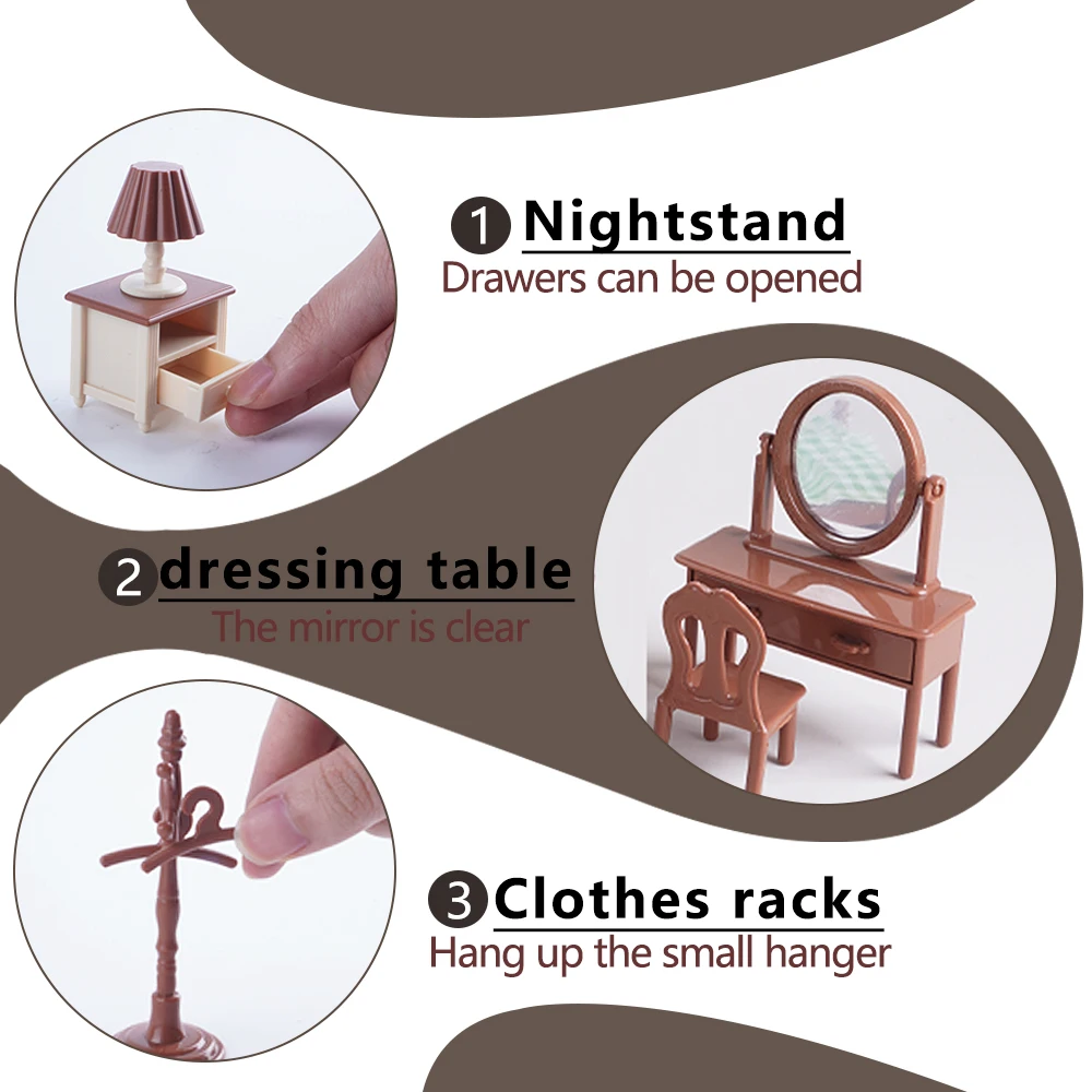 SENGTONGLE-E05 ensemble de chambre à coucher maison de poupée meubles miniatures semblant jouer maison de poupée accessoires pour garçon fille cadeaux