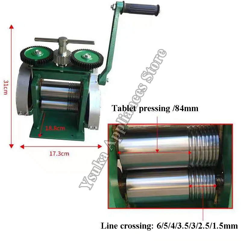 ماكينة مطحنة يدوية محمولة 3 في 1، سمك ضغط قابل للتعديل للألومنيوم والنحاس والذهبي والفضي