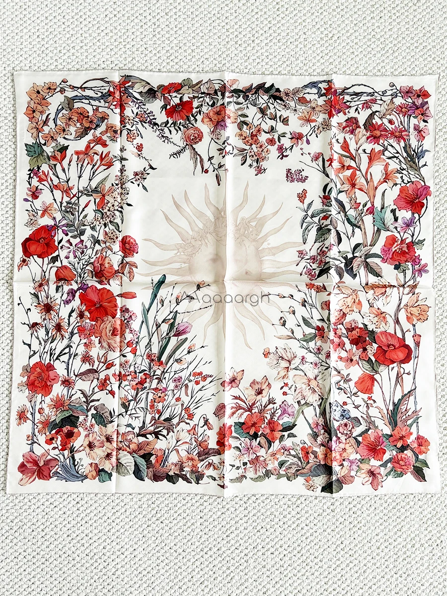 

Silk Scarf 90cm Brand Square Bandanas Hand-Rolled Shawls Luxury Neck Belt Decoration Lover Christmas Gift Sun Flowers Print