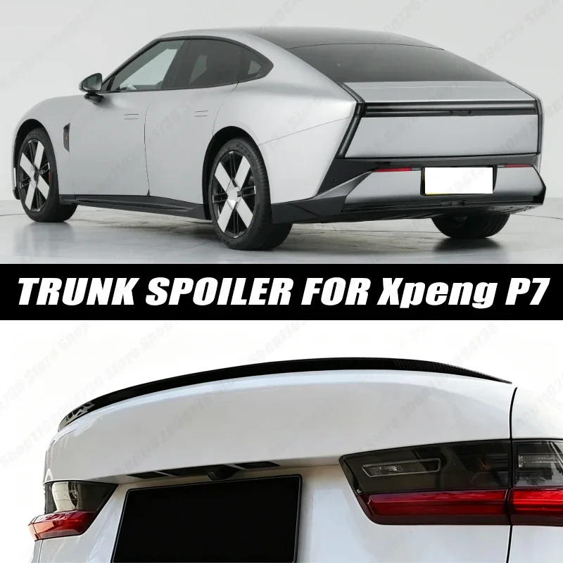 120CM Glossy Black Soft Rubber Universal Rear Trunk Spoiler 5D Carbon Look Tail Wing Fit For Xpeng P7 Car Accessories