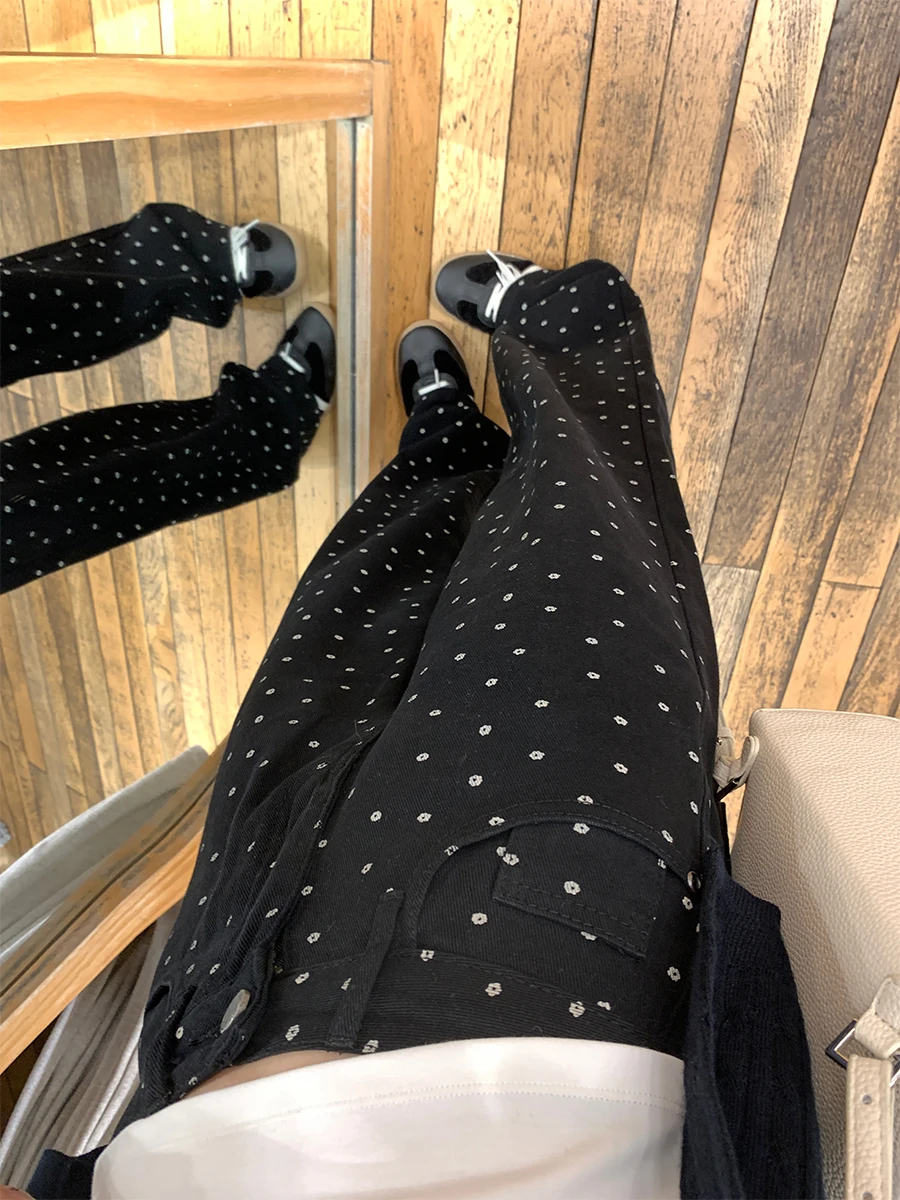 

Джинсы прямого кроя Sieu Bla с цветочным принтом в горошек, с высокой талией, свободного кроя, утягивающие, универсальные, длинные брюки, женские летние джинсовые брюки