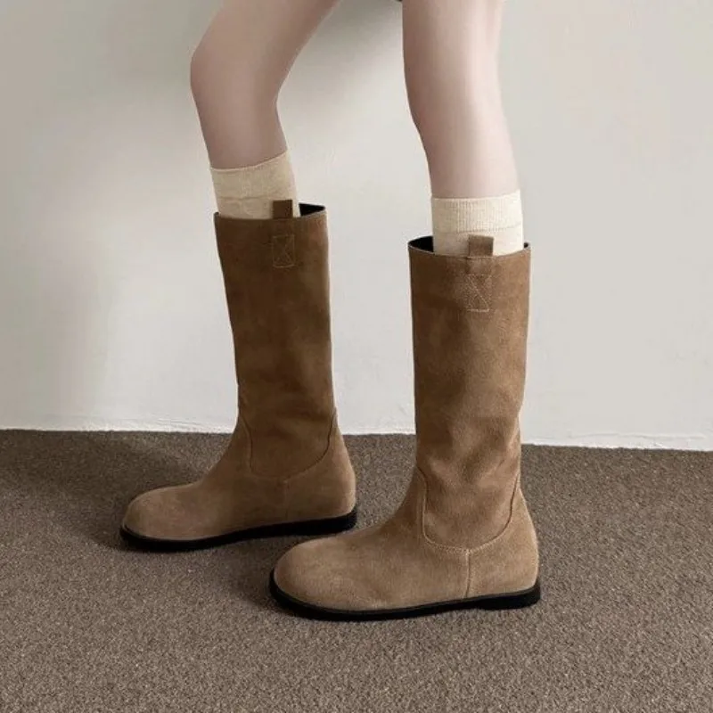 Herbst/Winter Damen Neue Einfache Stiefeletten - Runde Zehenkappe, Flacher Boden, Exquisit Geformte Einteilige Reitstiefel – Detail 9