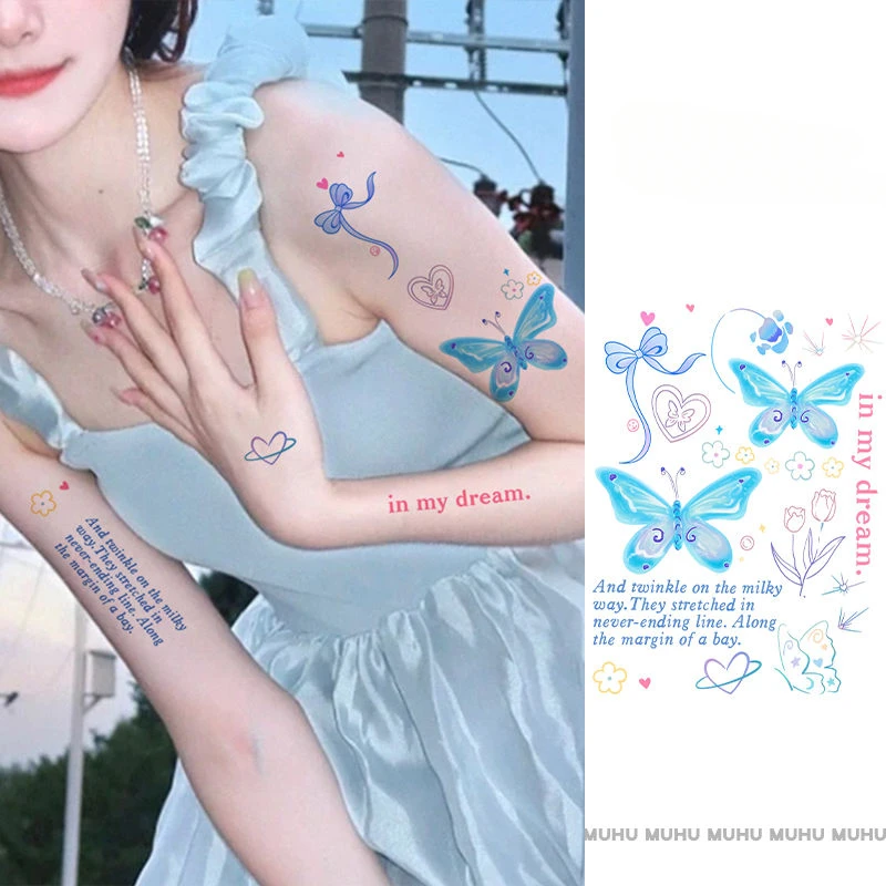 Fashion Sexy Blue Butterfly Tattoo Sticker Arm Waterproof Tattoo Sticker Color Fake Tattoo For Women Festival Accessories Art