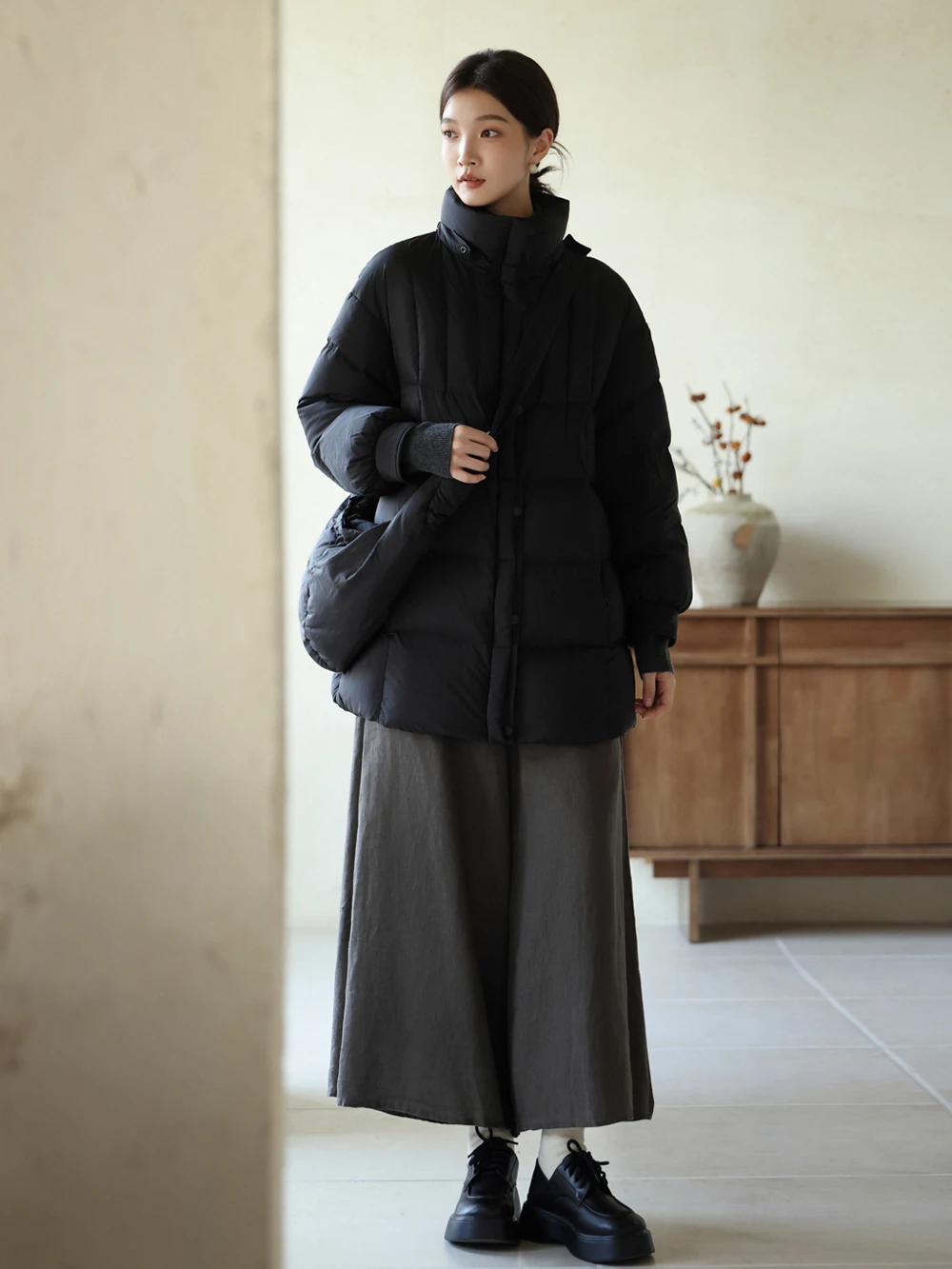 

Повседневная женская зимняя верхняя одежда средней длины Jaet со съемной кепкой 90% белого цвета Du Feather Warm Ci Casual Sle