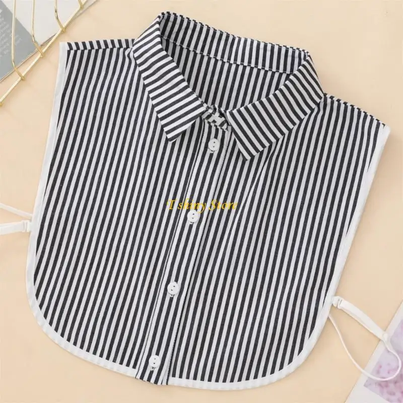

N58F Fashion False Collar With White Stripes Neckpiece Removable Half Shirt Blouse Professional Office Wear Accessory