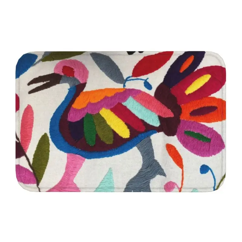 Custom Mexican Otomi Embroidery Doormat Mat Anti-Slip Traditional Floral Textile Bath Kitchen Living Room Rug Carpet 40*60cm