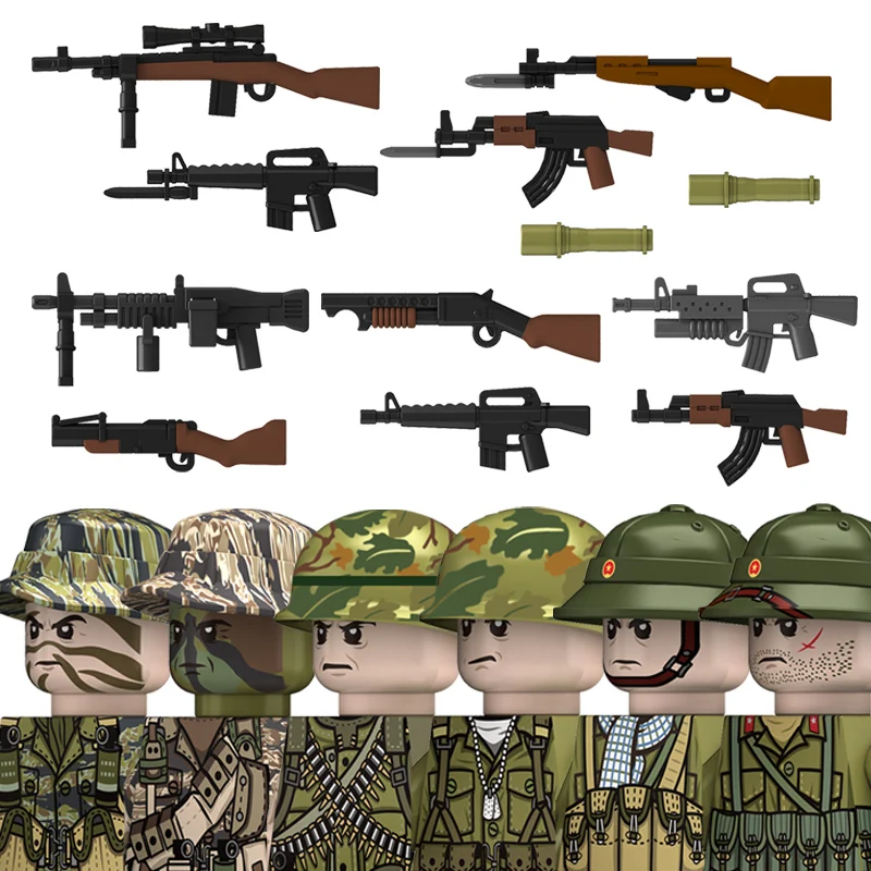 MOC WW2 جنود حرب فيتنام اللبنات العسكرية فيتنامية الجيش الأمريكي المشاة الخوذات الأسلحة الطوب لعب الأولاد #1