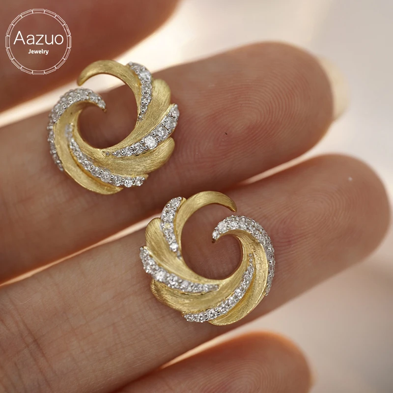 Aazuo Vintage Jewelry High Quality 18K Yellow Gold Real Diamonds Fairy Stud Earrings For Women's Engagement Party Jewelry Gift
