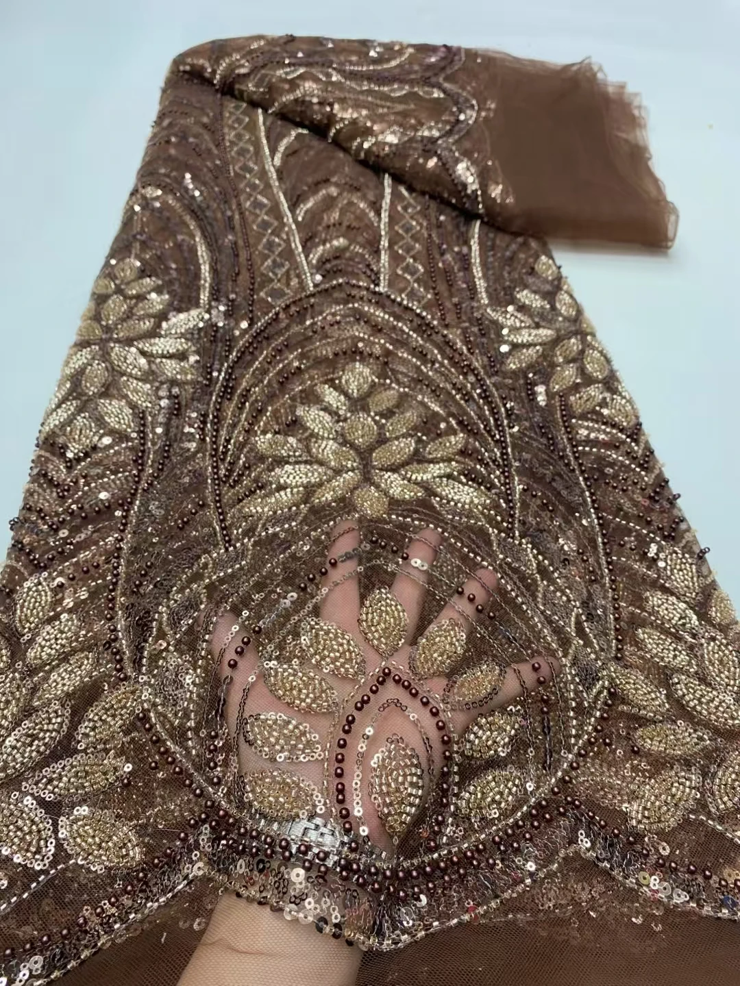 

Luxury Bead Tube Embroidery African Lace Fabric 2025 High Quality French Sequined Tulle Fabric For Nigerian Wedding Party, 190D-