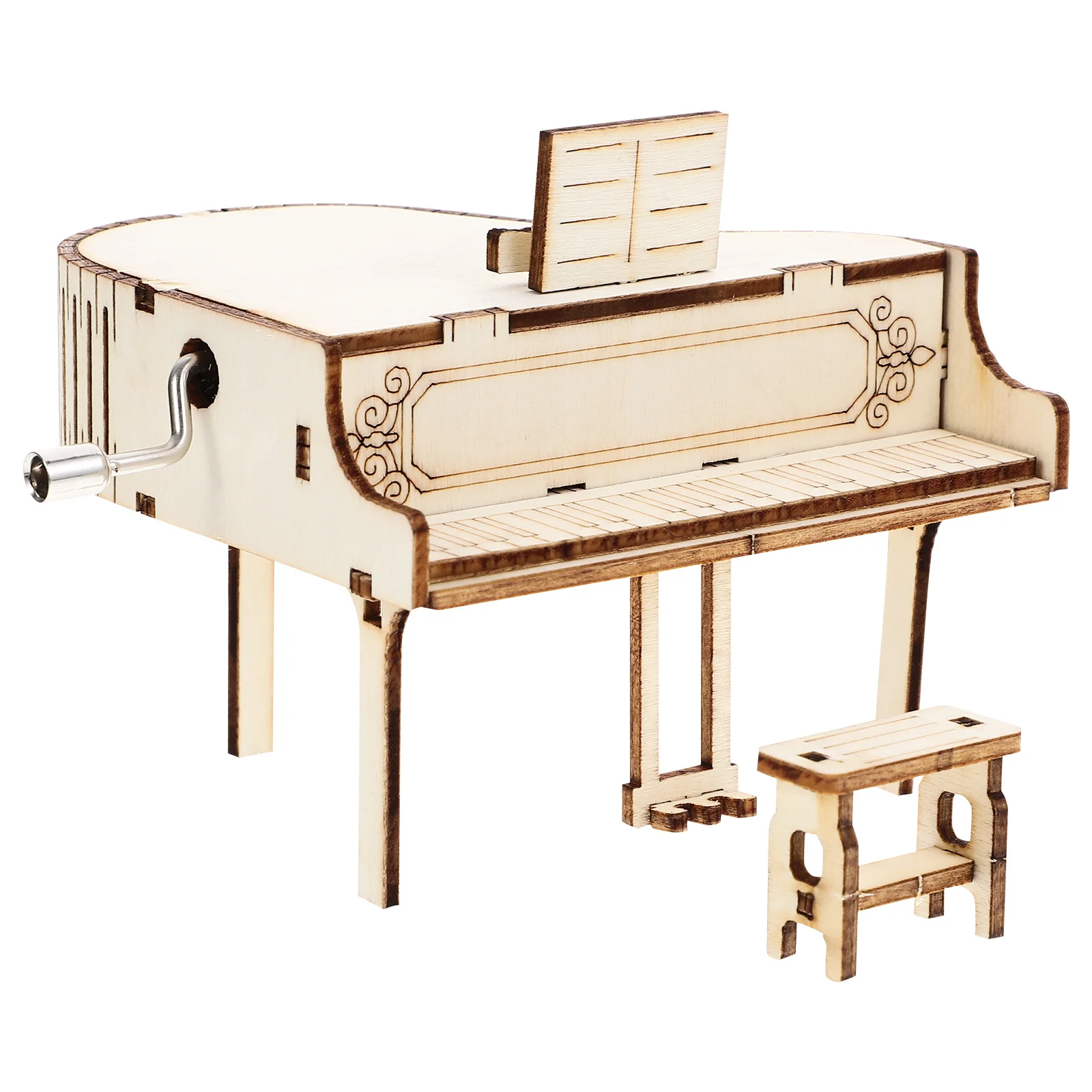 

DIY Wooden Hand Cranked Piano Music Box Delicate Portable Home Decor Living Room Balcony Desk Decoration Gift Idea
