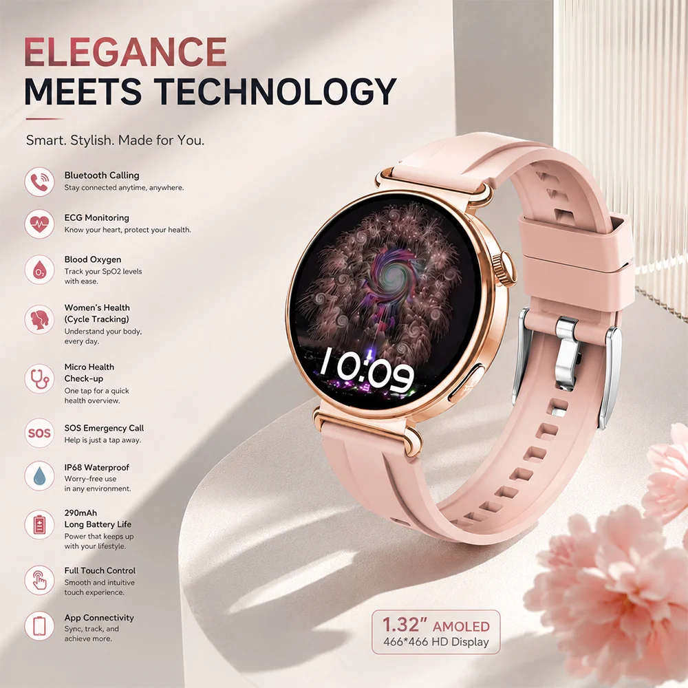 Montre connectée de fitness pour femme 2026, étanche IP68, avec suivi d'activités quotidiennes, appels Bluetooth, assistant vocal IA, moniteur de fréquence cardiaque et de sommeil