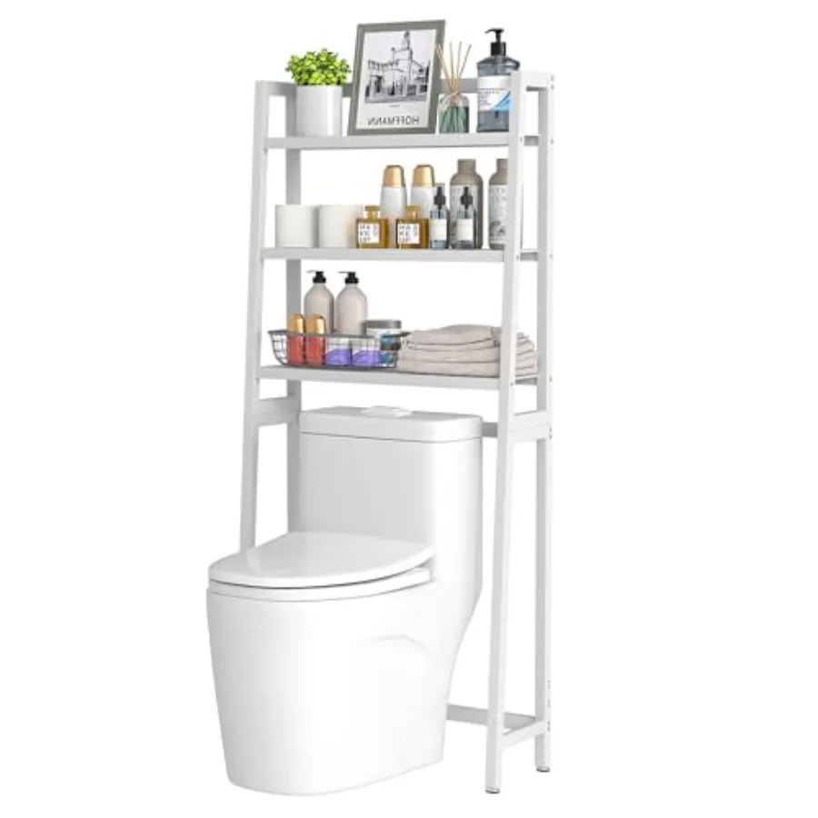 

Over The Toilet Storage, Bamboo 3-Tier Bathroom Organizer Over Toilet Storage Cabinet, Freestanding Space Saver with 3 Hooks