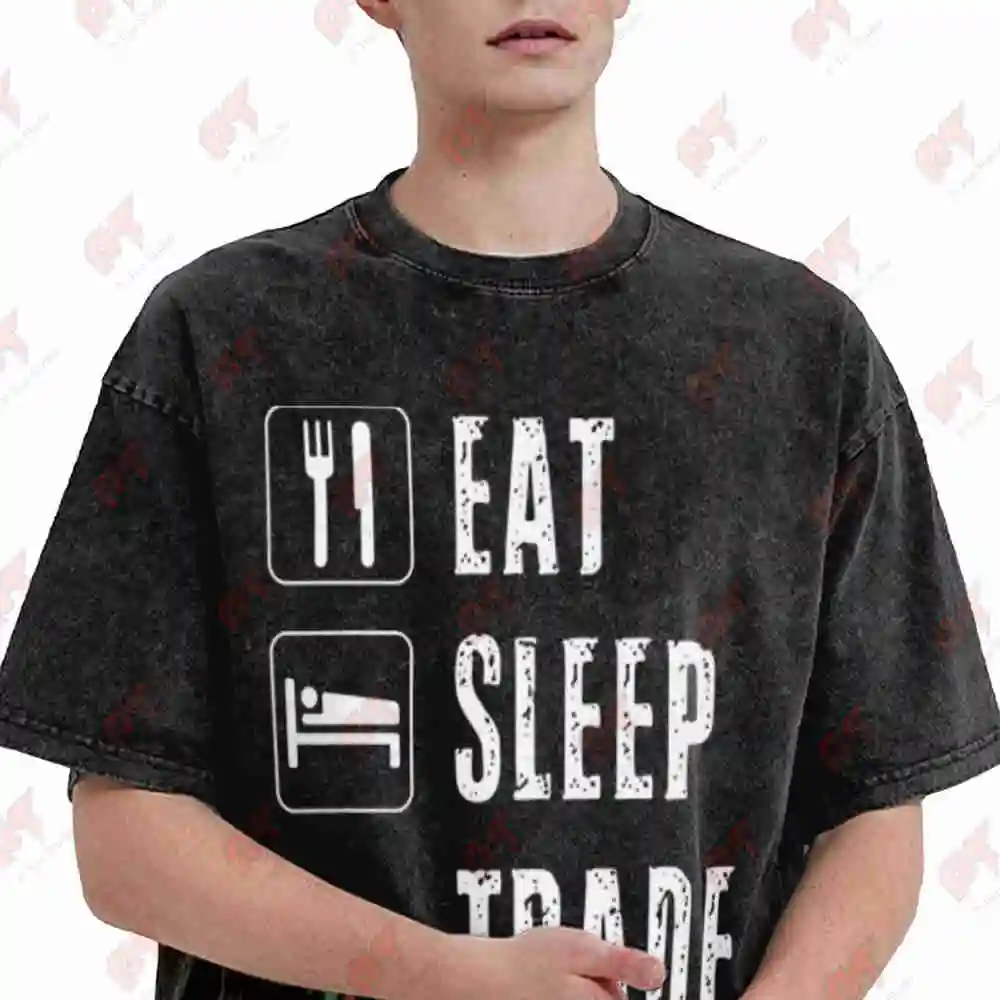 Eat Sleep Trade Repeat Forex Trading Vintage Washed Tee Pure Cotton T-Shirt