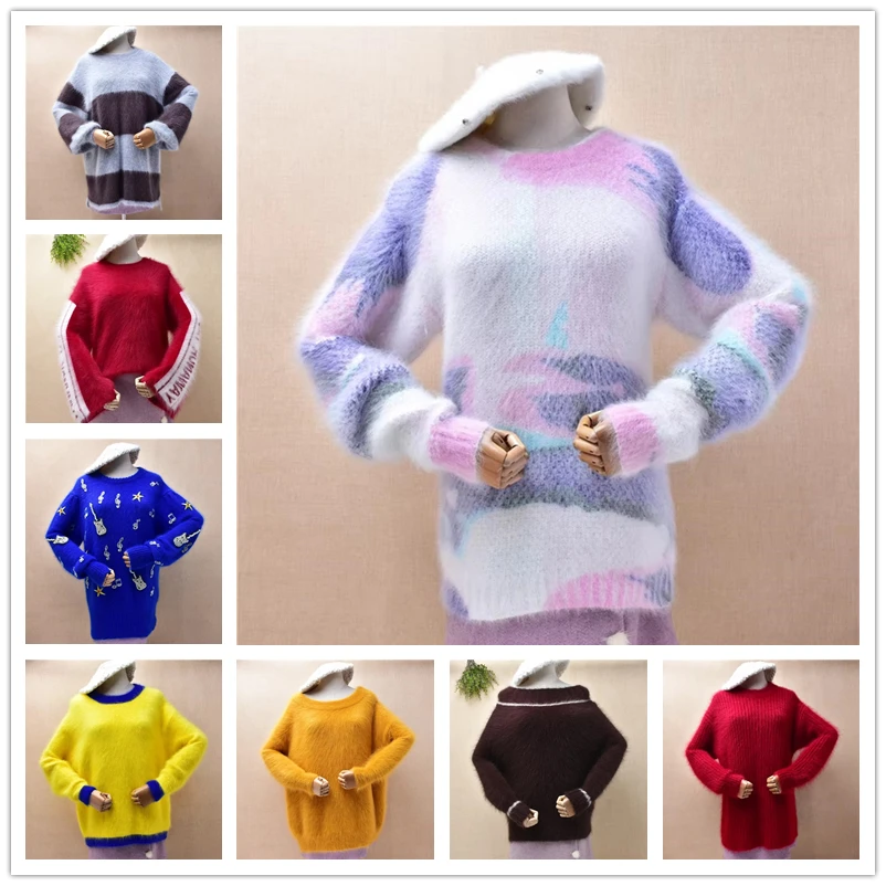 

Женская осенне-зимняя одежда, цветной кашемировый вязаный пуловер с круглым вырезом и длинными рукавами, свободный пуловер, свитер, джемпер