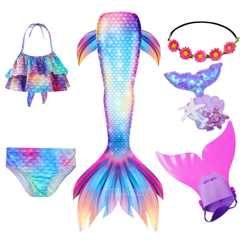 2024 Girls Mermaid Tail Swimsuit for Swimming Girl the Little Mermaid Costume Cosplay Beach Clothes Swim Bathing Suit