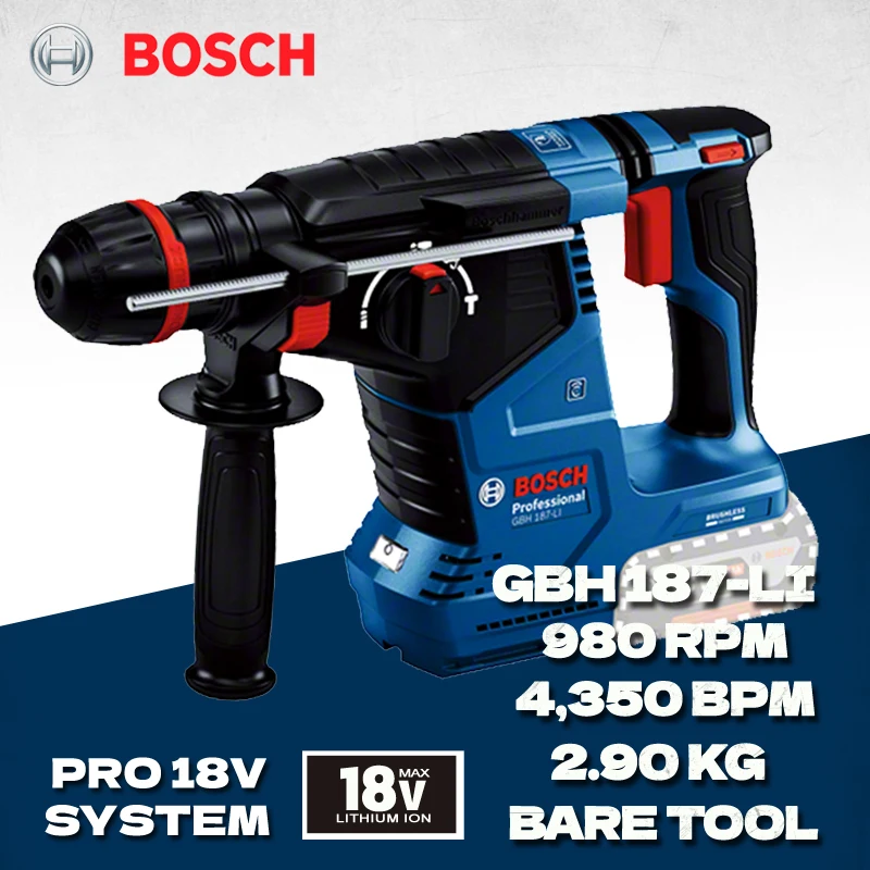 BOSCH GBH 187-LI беспроводные роторные молотки, неизолированный инструмент с бесщеточным Мотором SDS PLUS, многофункциональный Ударный Молоток, фрезер