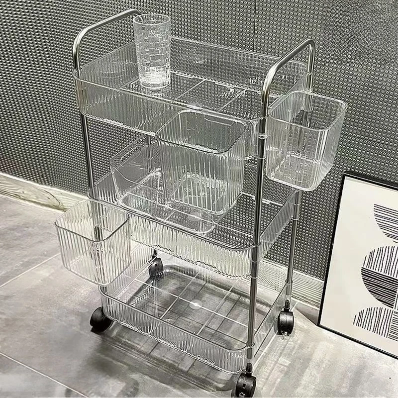 عربة صالون شفافة عالية القيمة من الأكريليك لصالونات التجميل عربة تخزين الصالون متعددة الطبقات أثاث تجاري Rollwagen YSTC