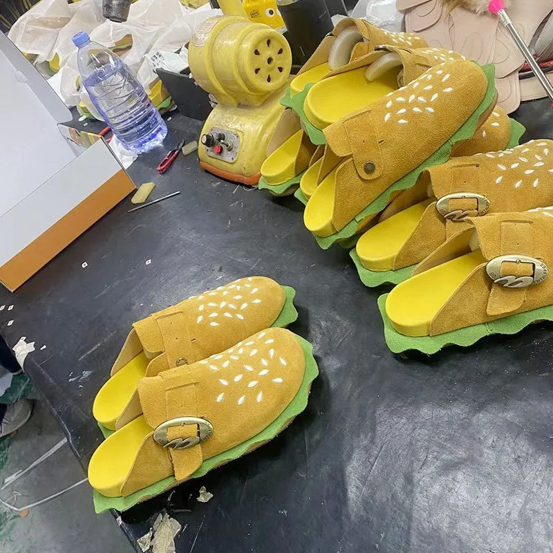 Lazy Slippers Hamburger Sandals Lover Cute Cosplay Costumes Shoes Loafers Indoor Slippers Cow Suede Casual Comfort Men Women