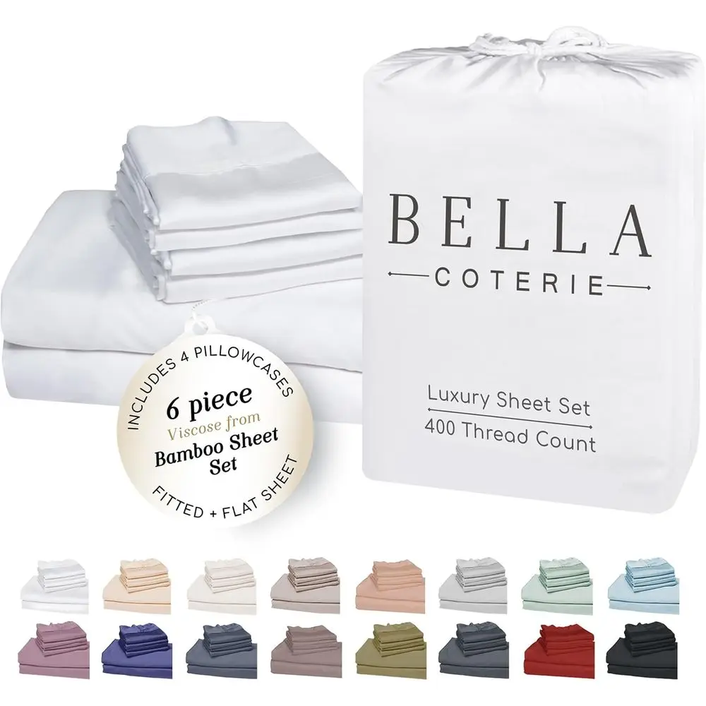 

6-Piece Organic Bamboo Viscose King Sheet Set | Cooling & Hypoallergenic | 18 Pocket | 4 Pillowcases - White