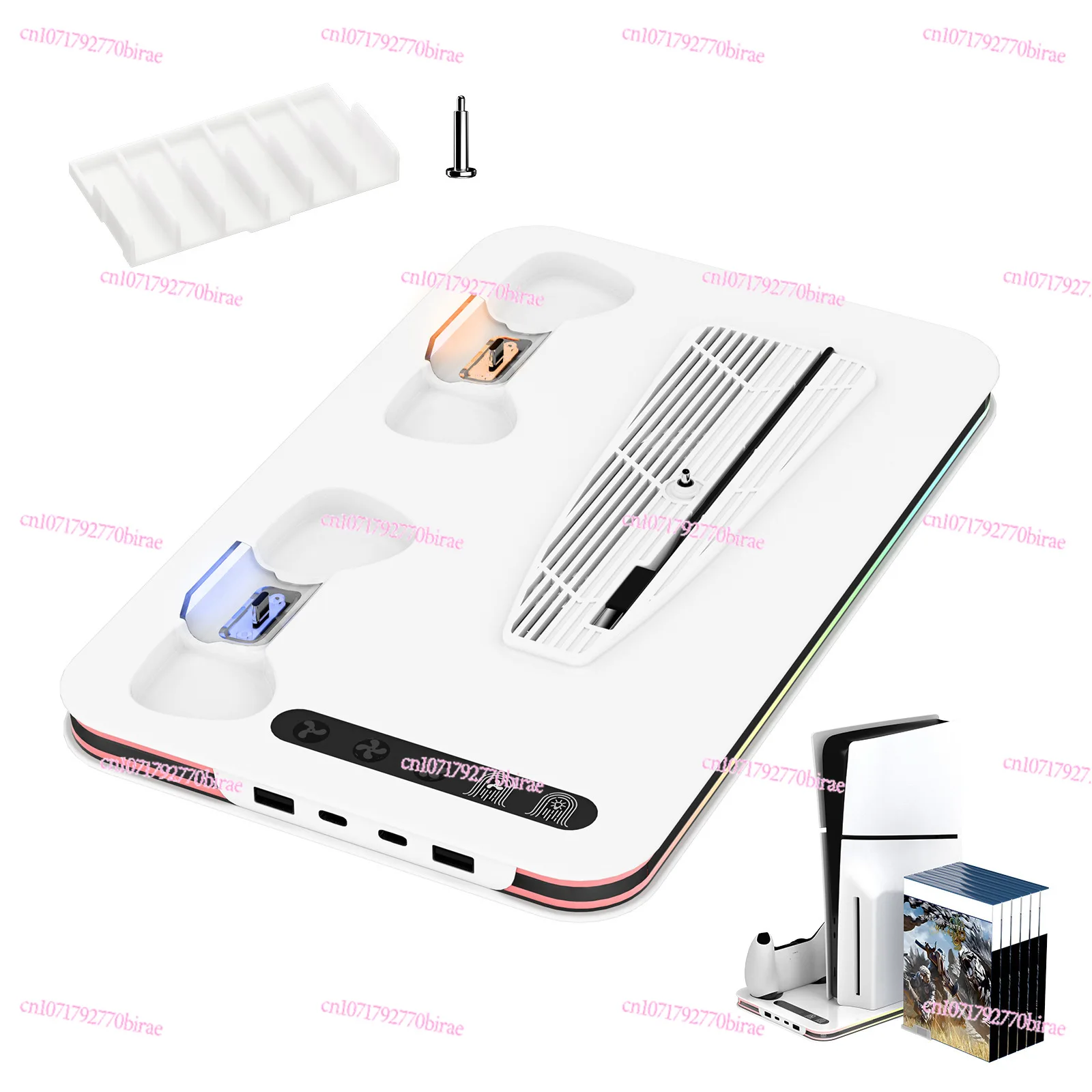 

Universal Host Cooling Base Multifunctional Fan Bracket Double Handle Seat Charger with RGB Light