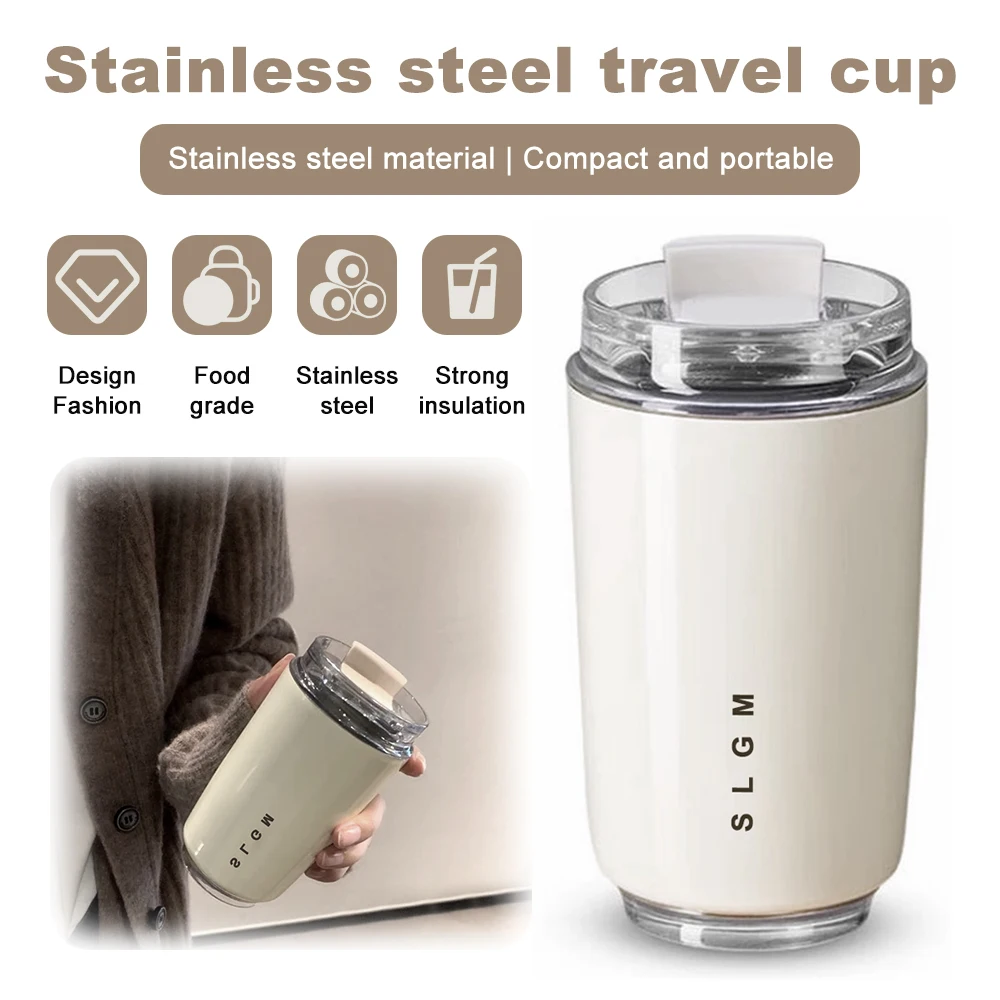 Taza Termo de 340ml, taza de vidrio térmica de acero inoxidable con aislamiento de café caliente, botella deportiva con compartimento, termo blanco de agua